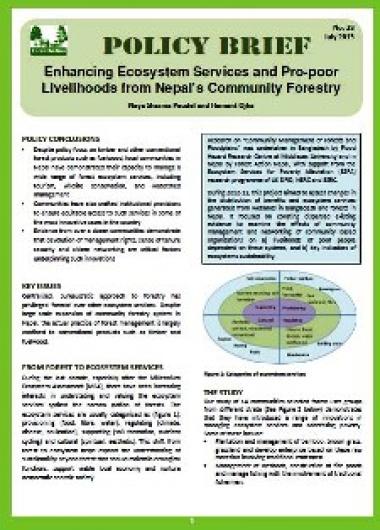 Enhancing Ecosystem Services and Pro-poor Livelihoods from Nepal’s Community Forestry