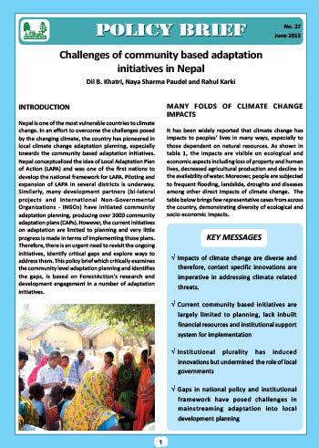 Challenges of community based adaptation initiatives in Nepal