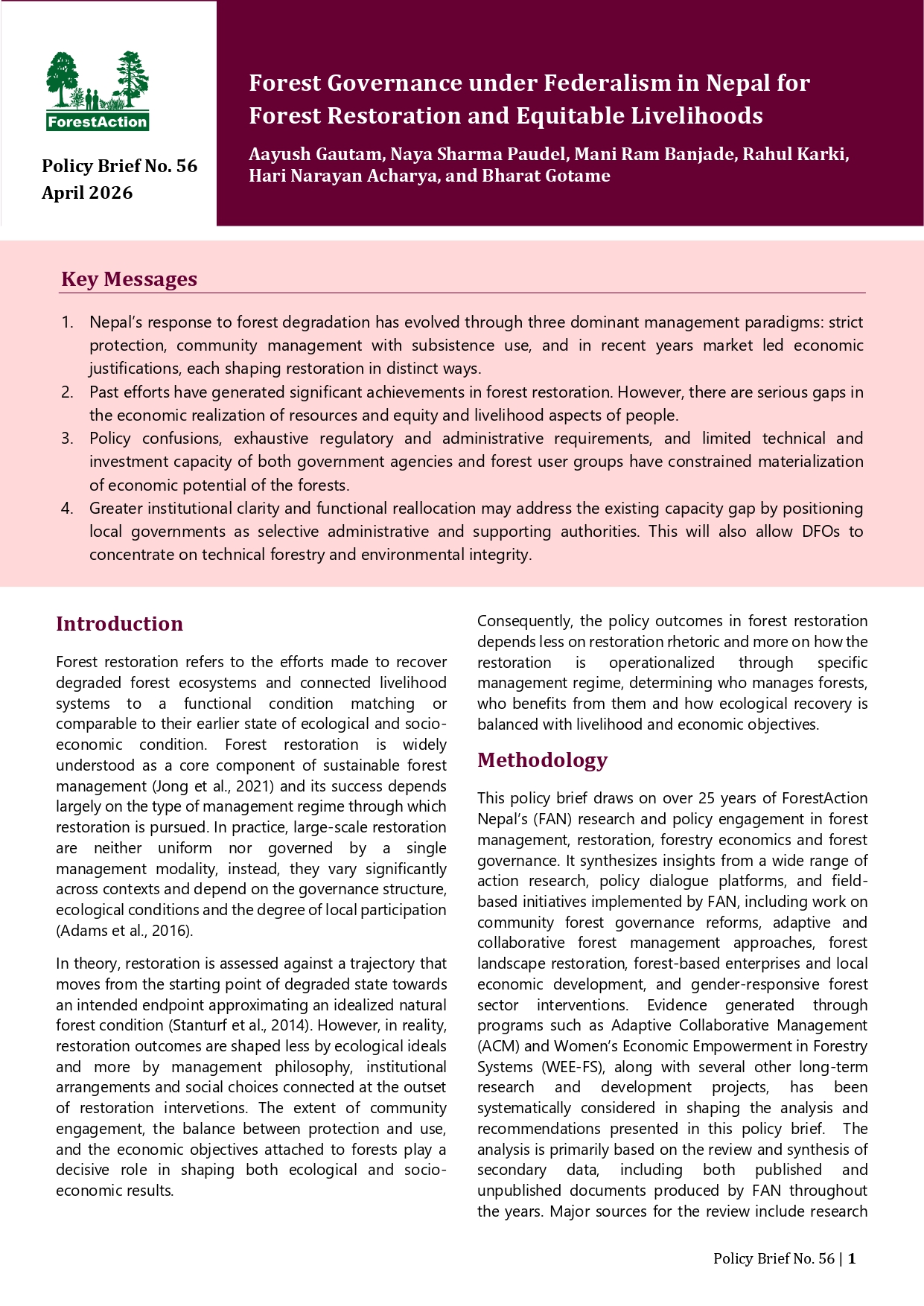 Forest Governance under Federalism in Nepal for Forest Restoration and Equitable Livelihoods